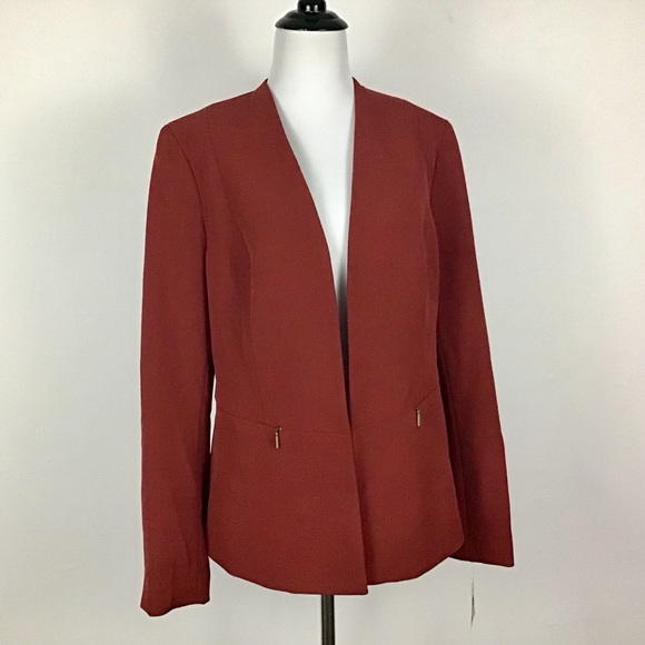 NWT! Kasper Kiss Front Plus Collarless Blazer Russet Plus 16 - Picture 6 of 8